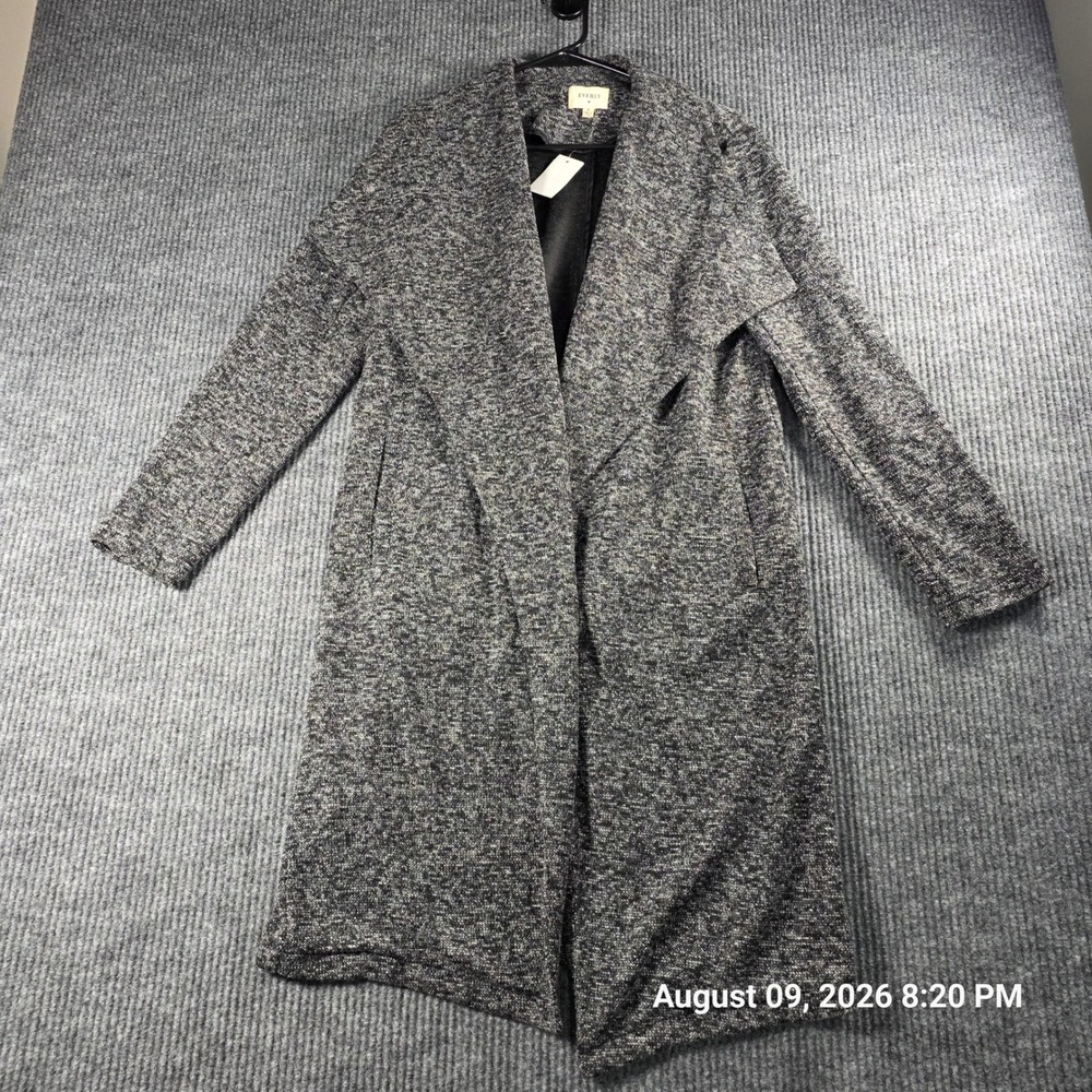 Everly Womens Marled Knit Open Front Longline Duster Coat Jacket Black White S/M